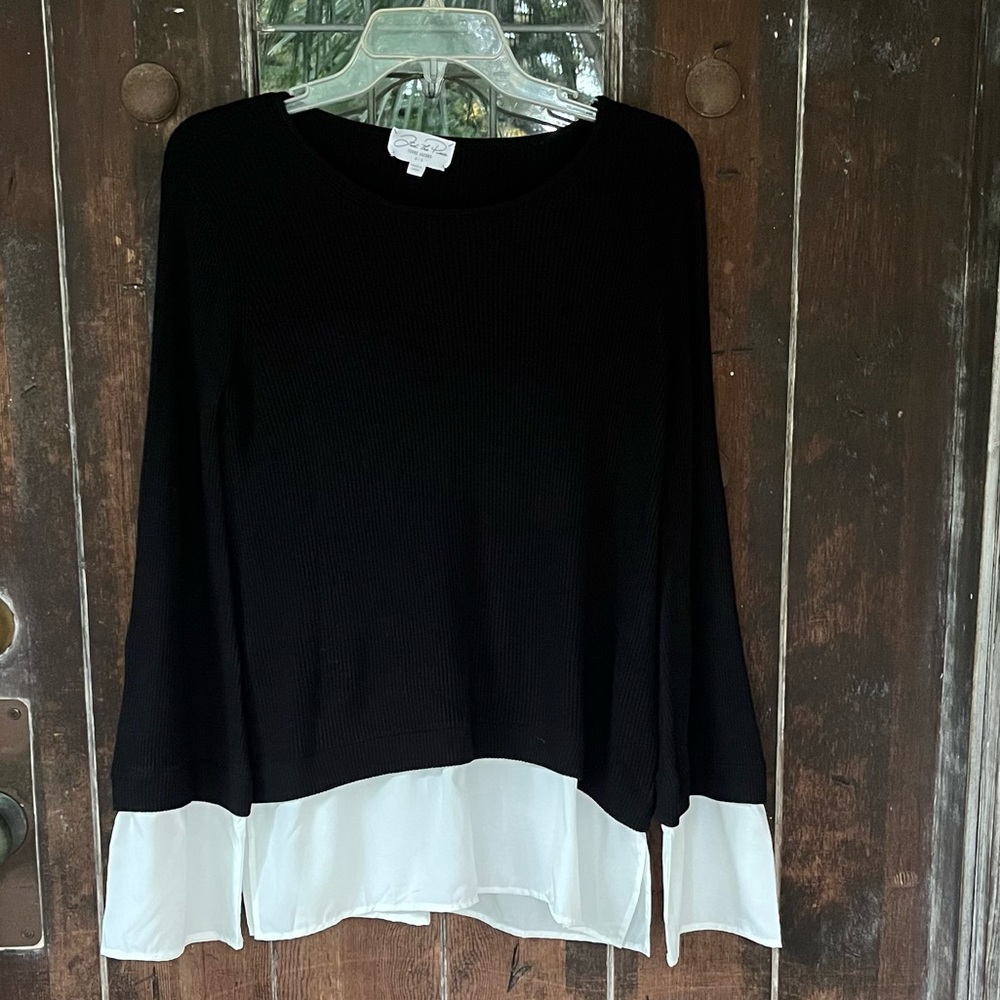 new! Feel the Piece by Terre Jacobs | Black Knit Sweater Top w/white Cuff